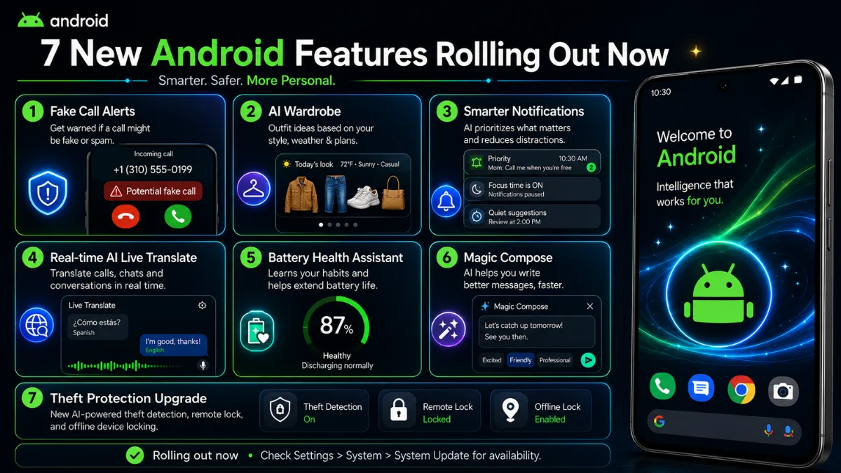 7 New Android Features Rolling Out Now: Fake Call Alerts, AI Wardrobe and More